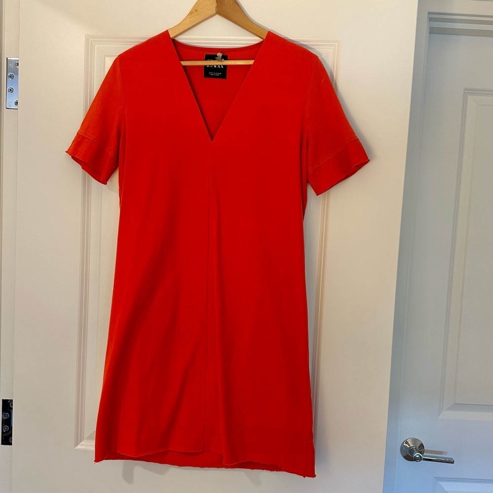 Zara Orange V-Neck Casual Dress